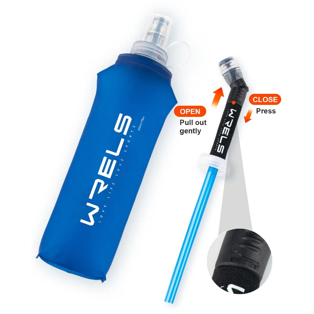 WRELS Folding Water Bottle TPU BPA-Free Collapsible Soft Flask Outdoor Sport Hiking Camping Running Portable Soft Water Bottle